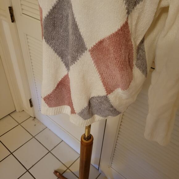 Argyle Knit Alfred Dunner Beaded Sweater Embroidered Floral Medium Winter Soft - Picture 4 of 6